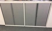 Used White Bisley 1200mm Tall Tambour Cupboards Silver Tambour Front