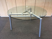 Used Aluminium Tripod Framed 1300mm Diameter Glass Circular Meeting Table