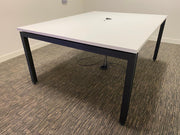 Used Herman Miller White Laminate 1600mm x 1250mm Rectangular 4 Legged Meeting Table with Cable Management.