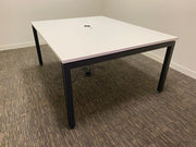 Used Herman Miller White Laminate 1600mm x 1250mm Rectangular 4 Legged Meeting Table with Cable Management.