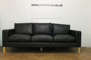 Borge Mogensen style Black Leather 3 Seat Sofa